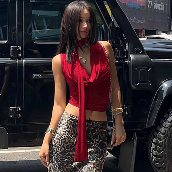 Sexy Sleeveless Bandage Tank Top for Women Casual Slim Clubwear Streetwear Summer Tops